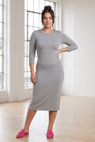 Model wearing Nuggles® Midi Layering Dress in Light Heather