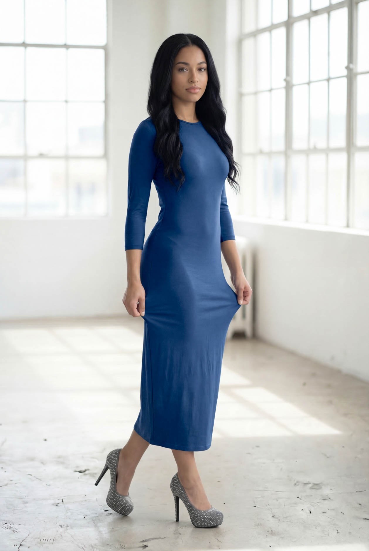 Light Navy Tea-Length Layering Dress | Modest Dress