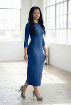 Model wearing Nuggles® Tea Layering Dress in Light Navy