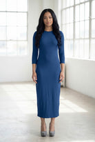 Model wearing Nuggles® Tea Layering Dress in Light Navy
