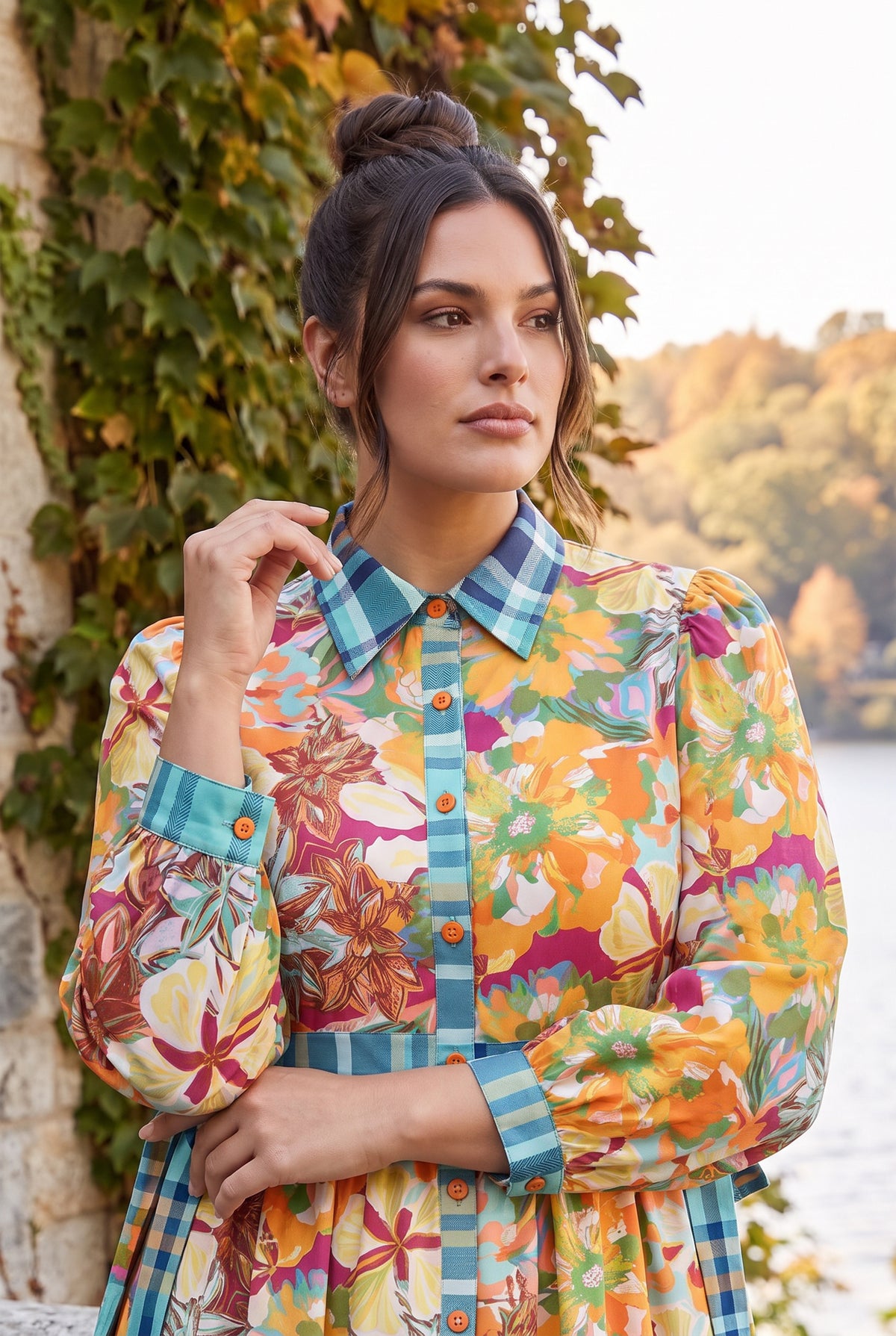 Model wearing Nuggles®  Leila Dress in Marigold