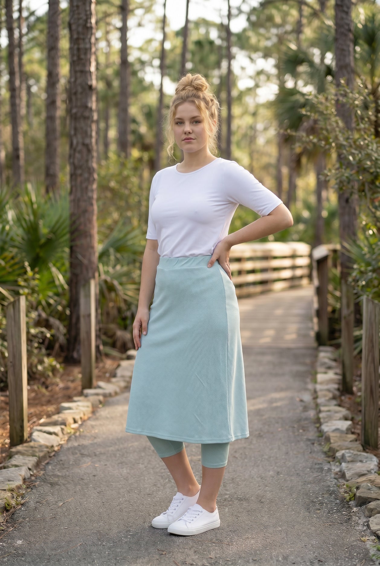Model wearing Nuggles® 31" All-Sport Skirt in Mint