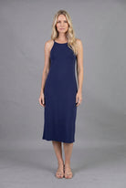 Nuggles Layering Camisole Dress in Navy, sleeveless midi slip dress for modest layering coverage