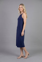 Navy Camisole Layering Dress by Nuggles, maternity-friendly sleeveless midi slip for modest coverage
