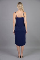 Navy Layering Camisole Dress by Nuggles, modest sleeveless cotton slip midi worn under dresses and tops