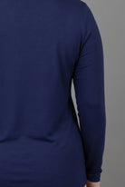 Model wearing Nuggles® Long Sleeve Essential Tee in Navy