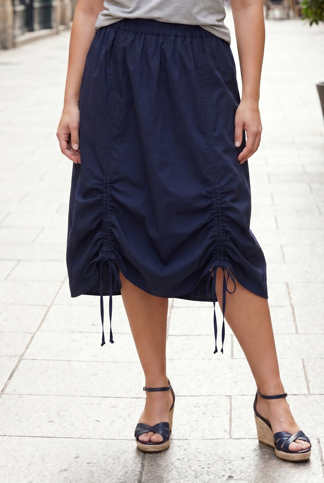 Model wearing Nuggles® Oriana Skirt in Navy