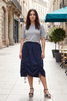 Model wearing Nuggles® Oriana Skirt in Navy