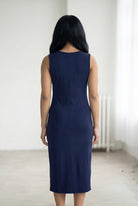Model wearing Nuggles® Tank Midi Dress in Navy