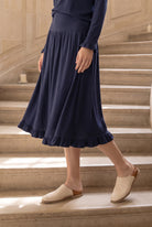 Model wearing Nuggles®  Bethany Shirt & Skirt in Navy