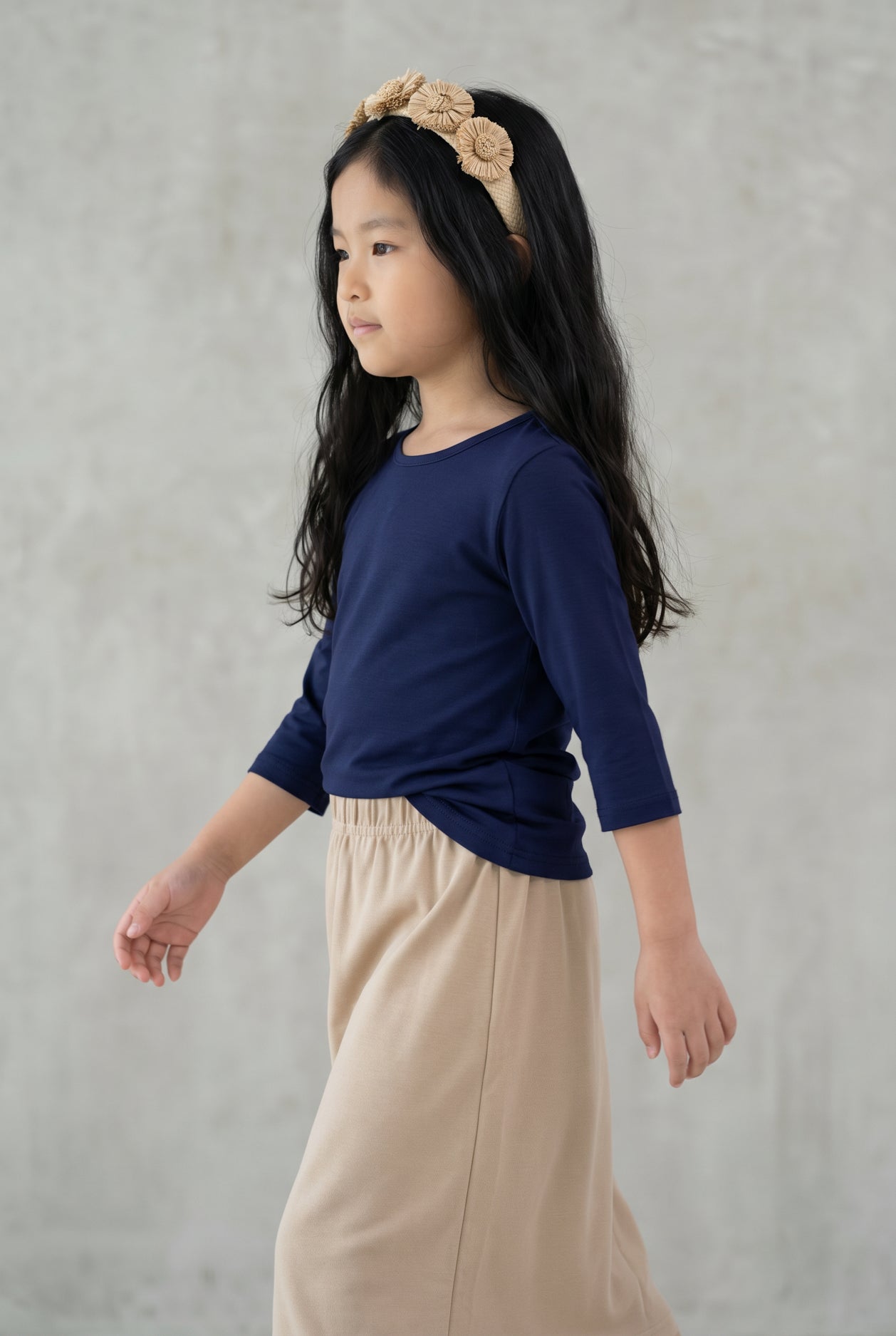 Girls' Essential 3/4 Tee in Navy nuggles-clothing