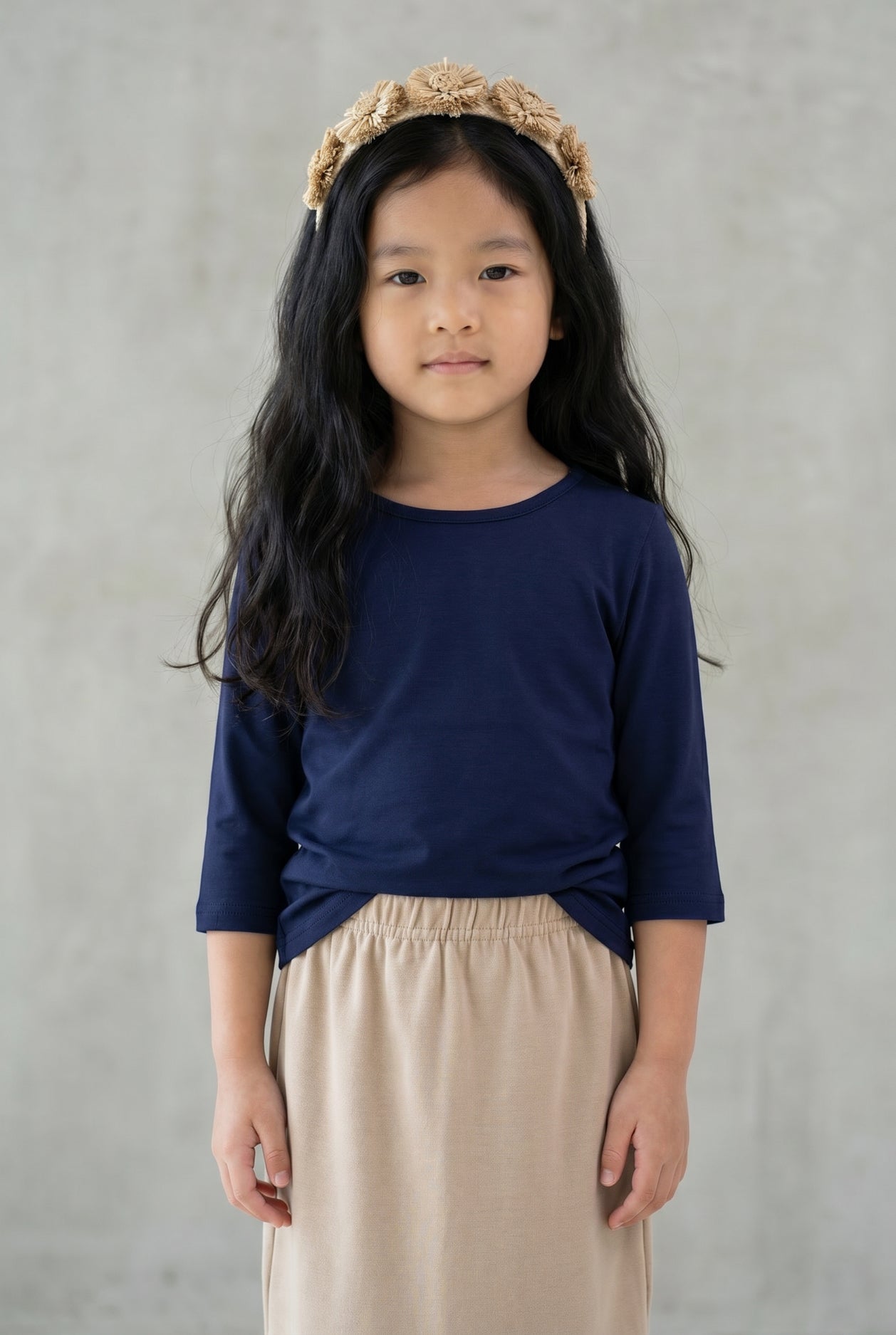 Girls' Essential 3/4 Tee in Navy nuggles-clothing