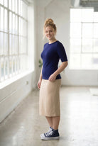 Model wearing the Nuggles® Essential Half Sleeve Tee in Navy