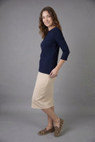 Model wearing Nuggles® 3/4 Essential Ribbed Tee in Navy