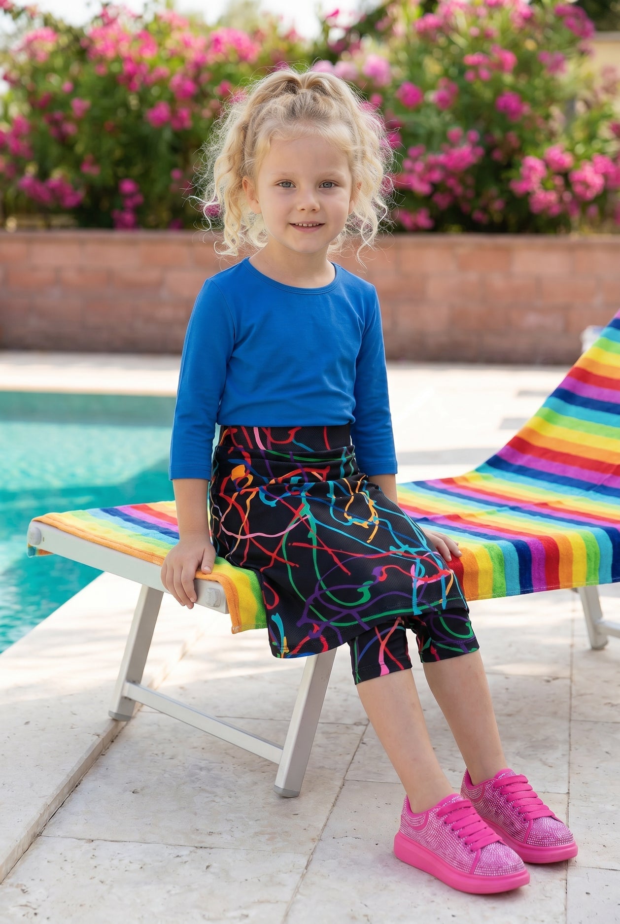 Girls' Modest All-Sport Skirt in Neon Motion, side view (view 2)