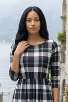 Nightfall Nova Dress by Nuggles, modest 3/4-sleeve cotton midi in rich dark print