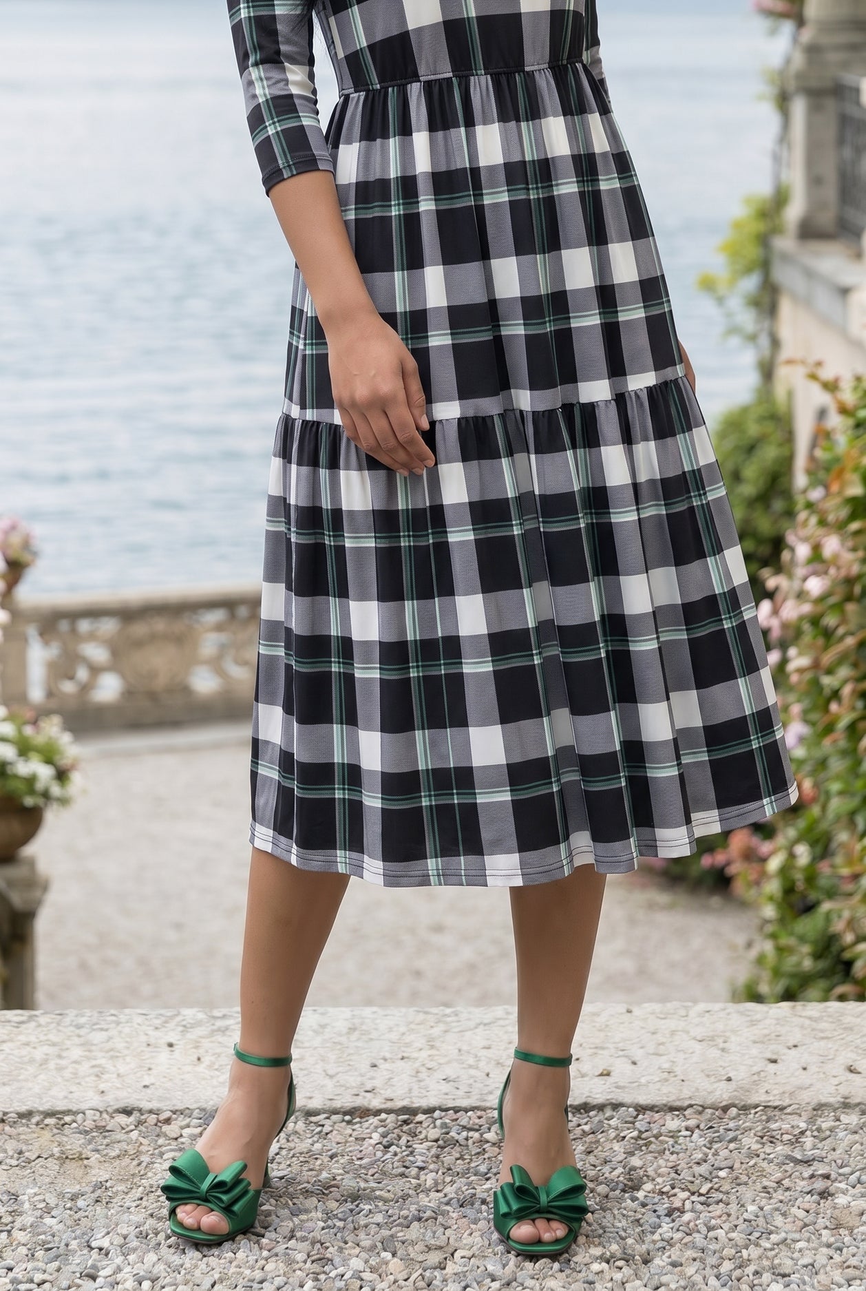 Modest Nova Midi Dress in Nightfall by Nuggles, elevated dark-print cotton dress, maternity-friendly