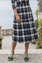 Modest Nova Midi Dress in Nightfall by Nuggles, elevated dark-print cotton dress, maternity-friendly