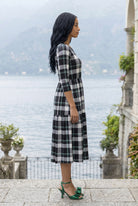 Nightfall Nova Midi Dress by Nuggles, modest 3/4-sleeve dress in striking deep dark print