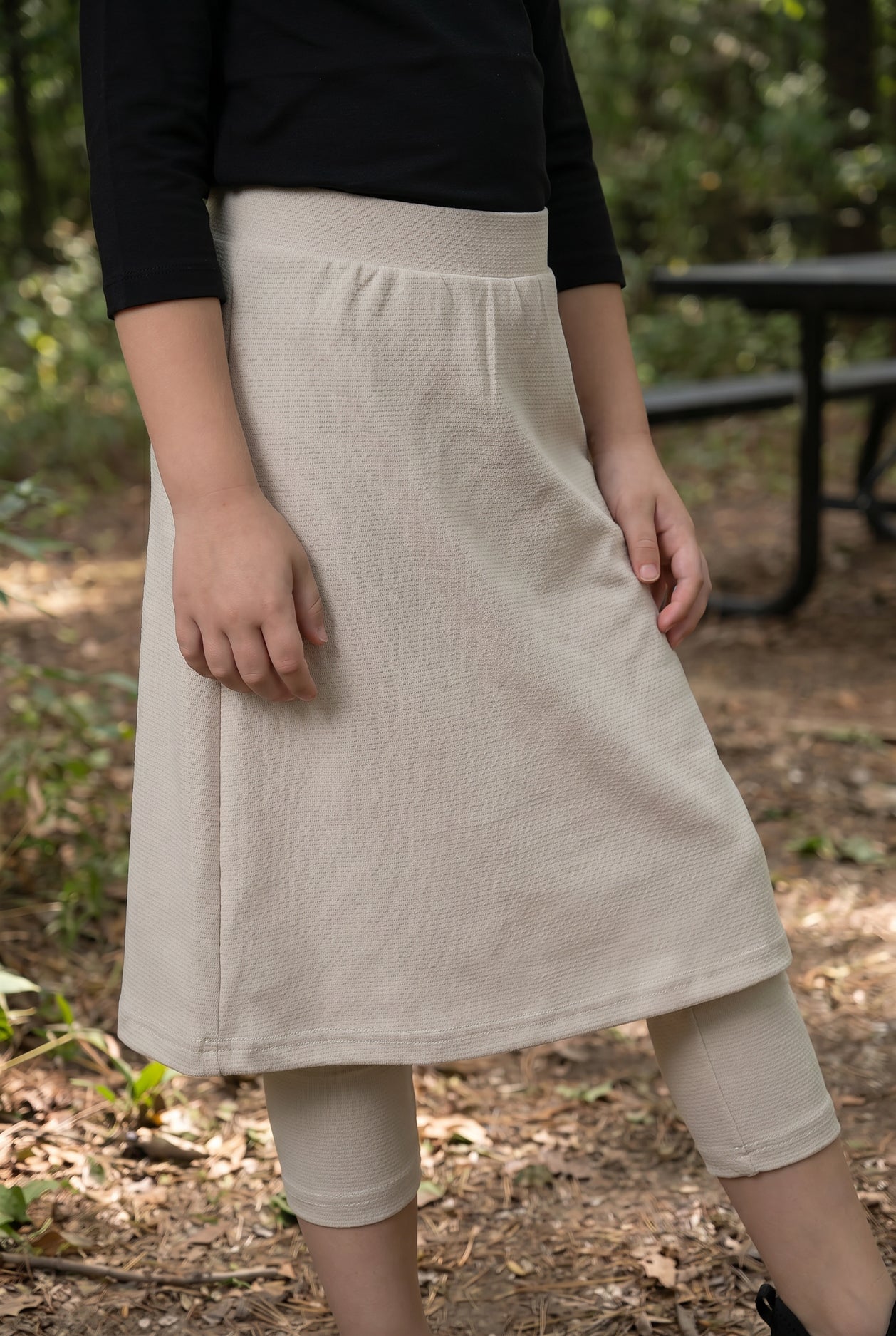 Girls' Modest All-Sport Skirt in Nude, back view (view 3)