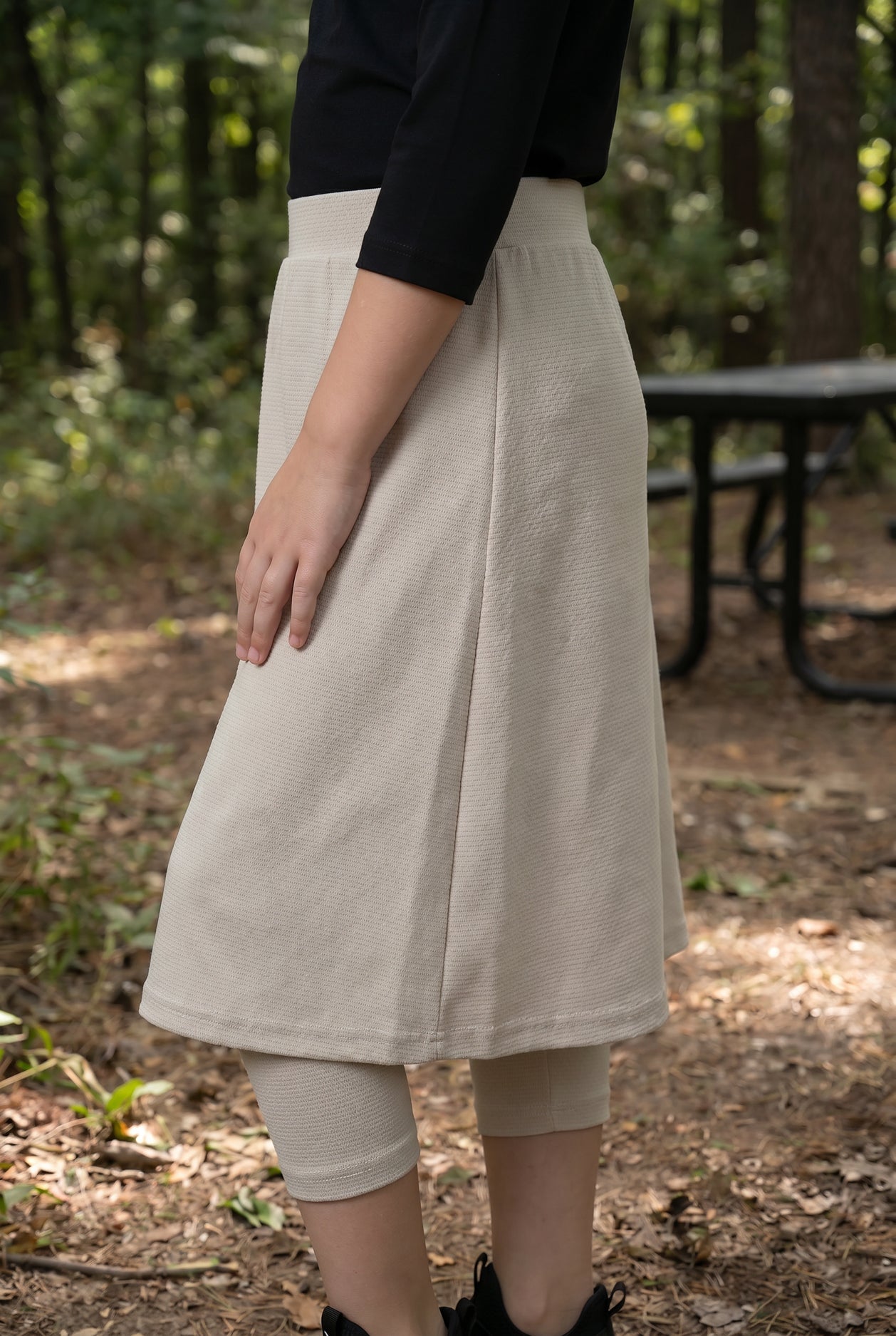 Girls' Modest All-Sport Skirt in Nude, full length (view 4)