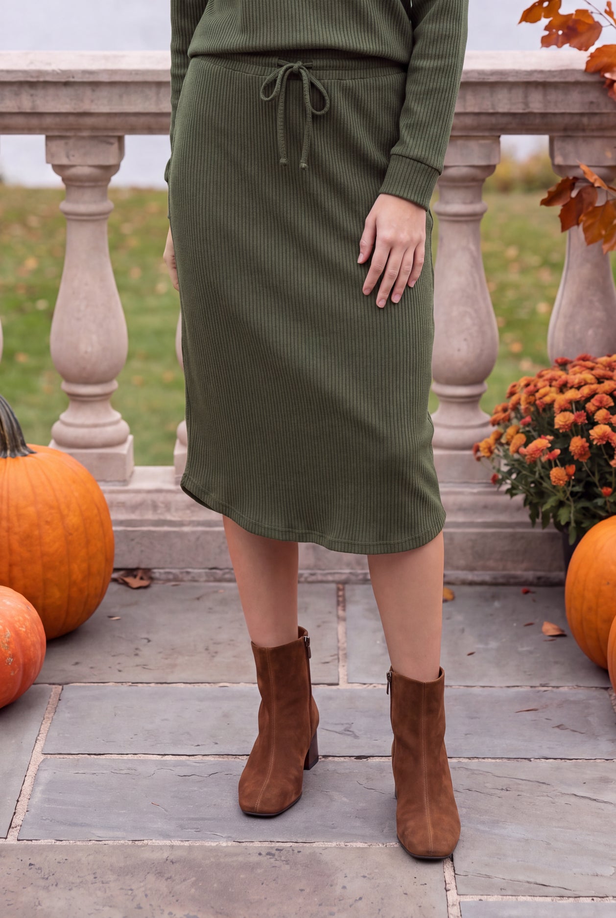 Model wearing Nuggles®  Misty Lounge Set in Olive Green