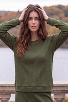 Model wearing Nuggles®  Misty Lounge Set in Olive Green