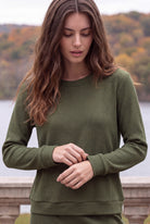 Model wearing Nuggles®  Misty Lounge Set in Olive Green
