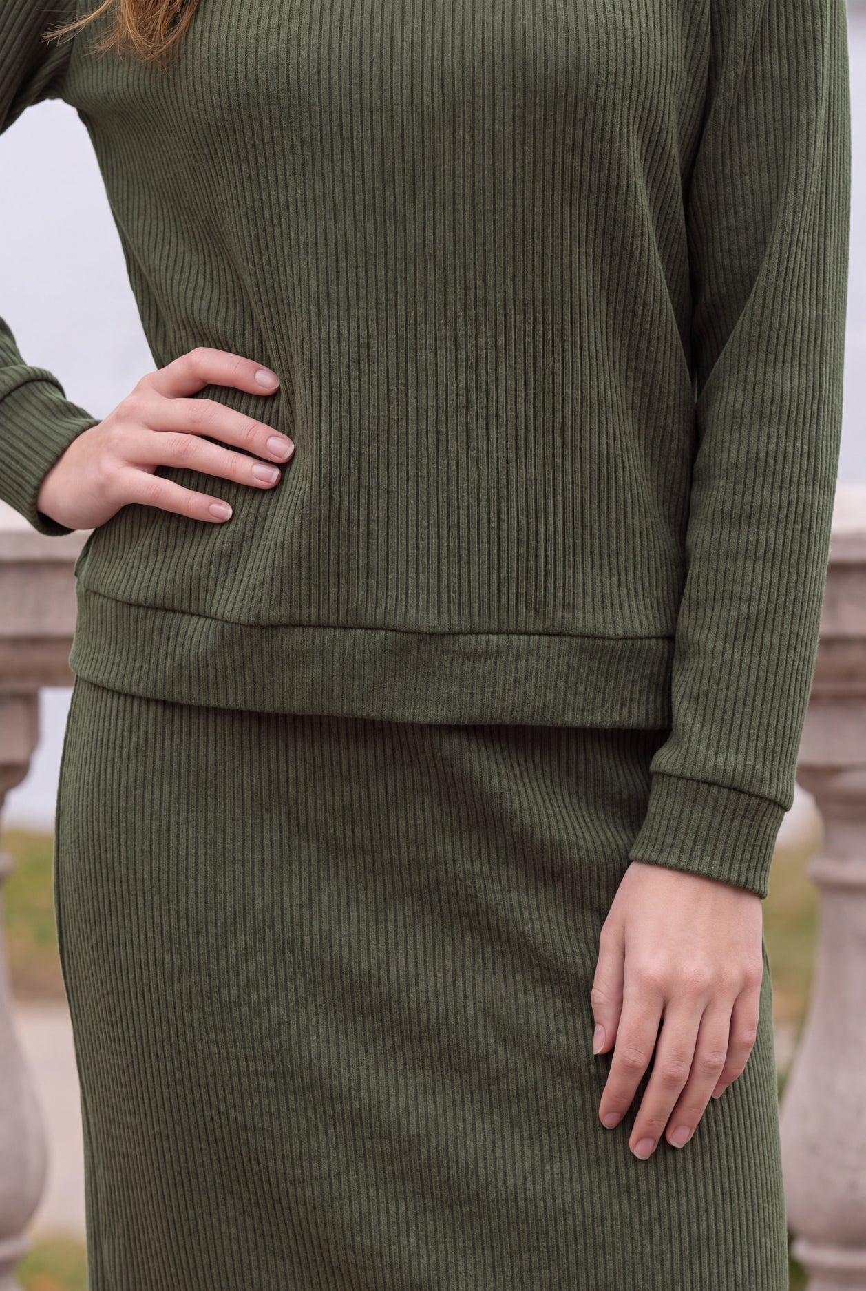 Model wearing Nuggles®  Misty Lounge Set in Olive Green