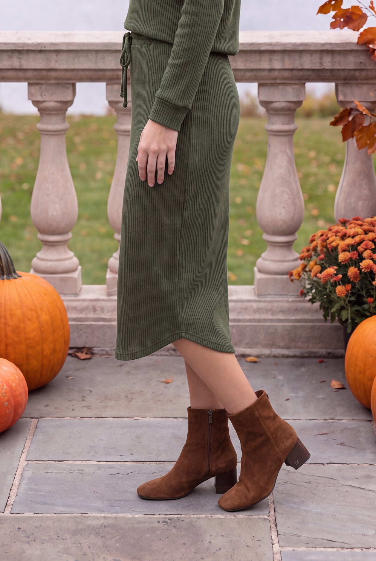 Model wearing Nuggles®  Misty Lounge Set in Olive Green