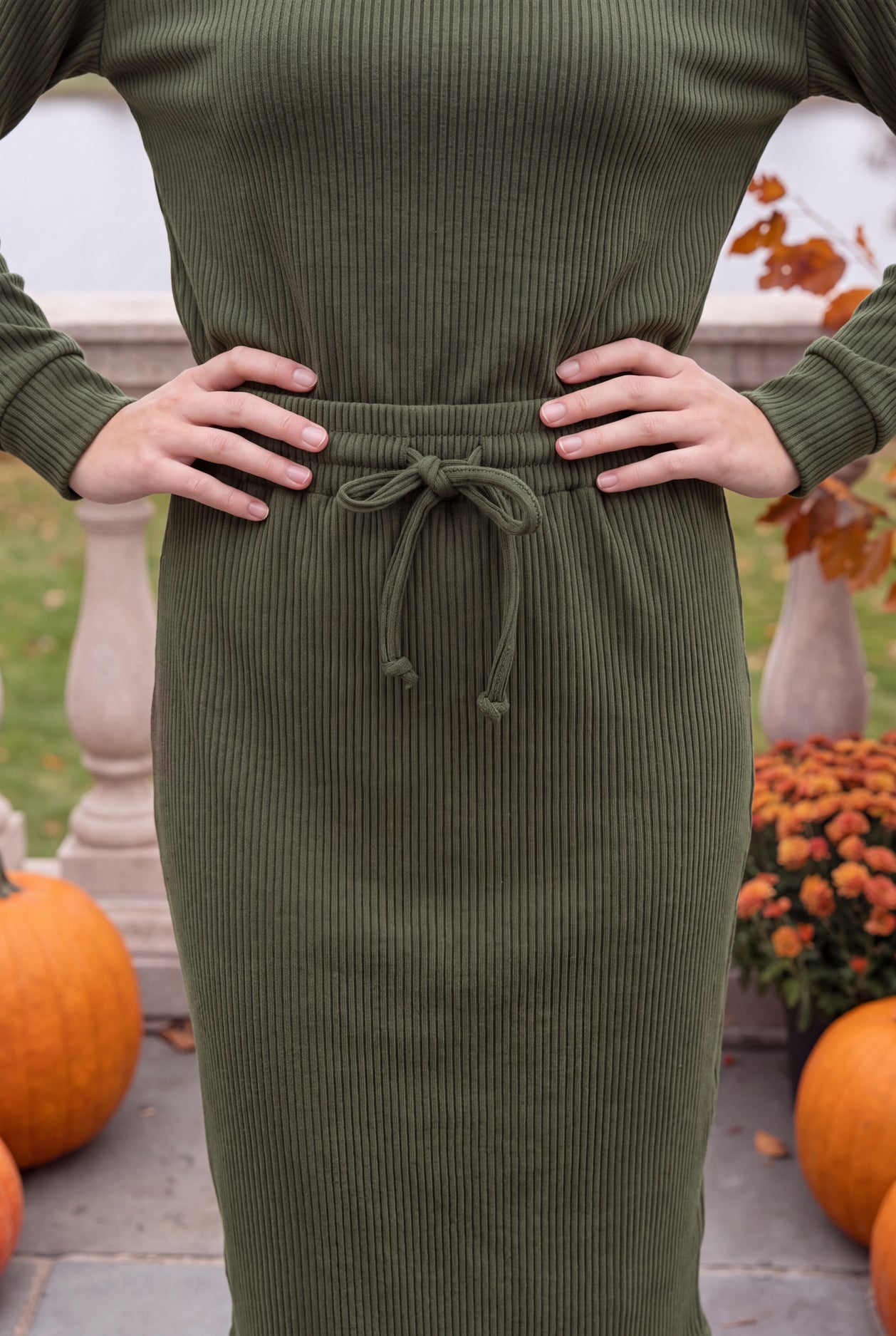 Model wearing Nuggles®  Misty Lounge Set in Olive Green