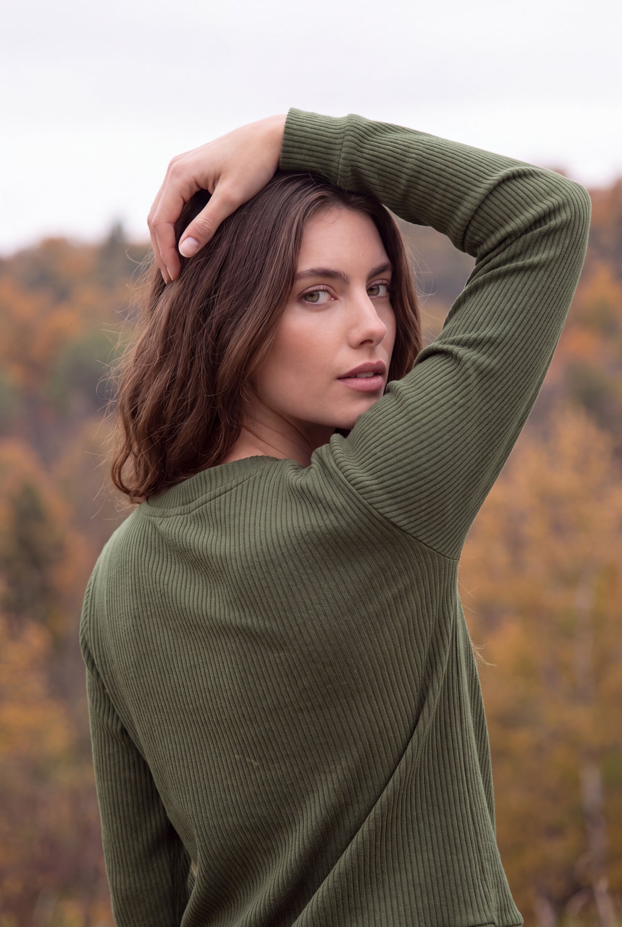 Model wearing Nuggles®  Misty Lounge Set in Olive Green