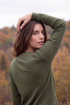 Model wearing Nuggles®  Misty Lounge Set in Olive Green