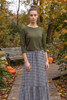 Model wearing Nuggles®  Essential 3/4 Sleeve Tee in Olive