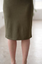 Model wearing Nuggles® 27" Classic Skirt in Olive Brown