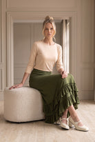 Model wearing Nuggles®  Callie Skirt in Olive