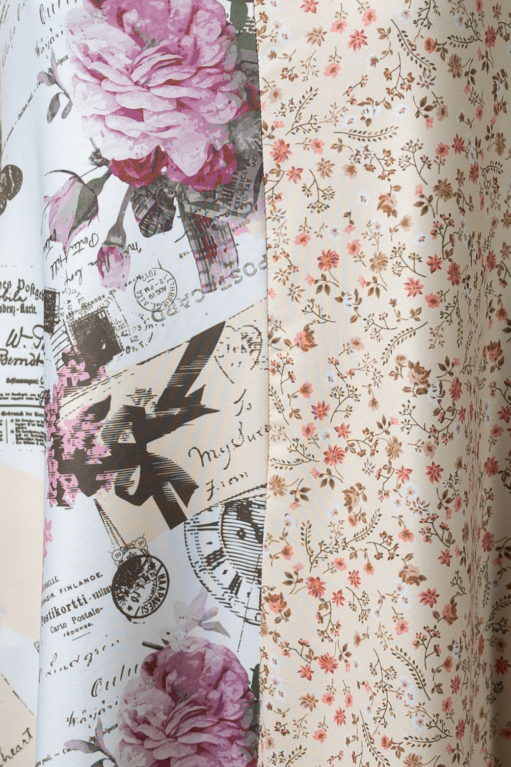A detail shot of the floral fabrics. 