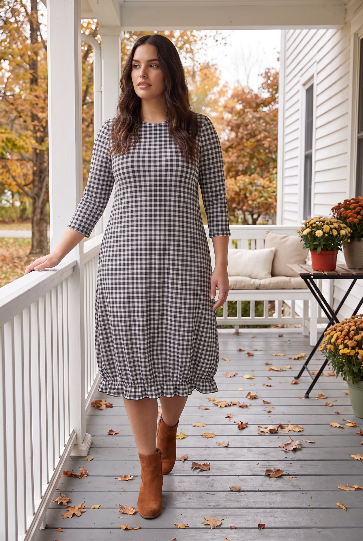 Model wearing Nuggles®  Bristol Dress in Peppergrid