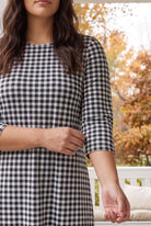 Model wearing Nuggles®  Bristol Dress in Peppergrid