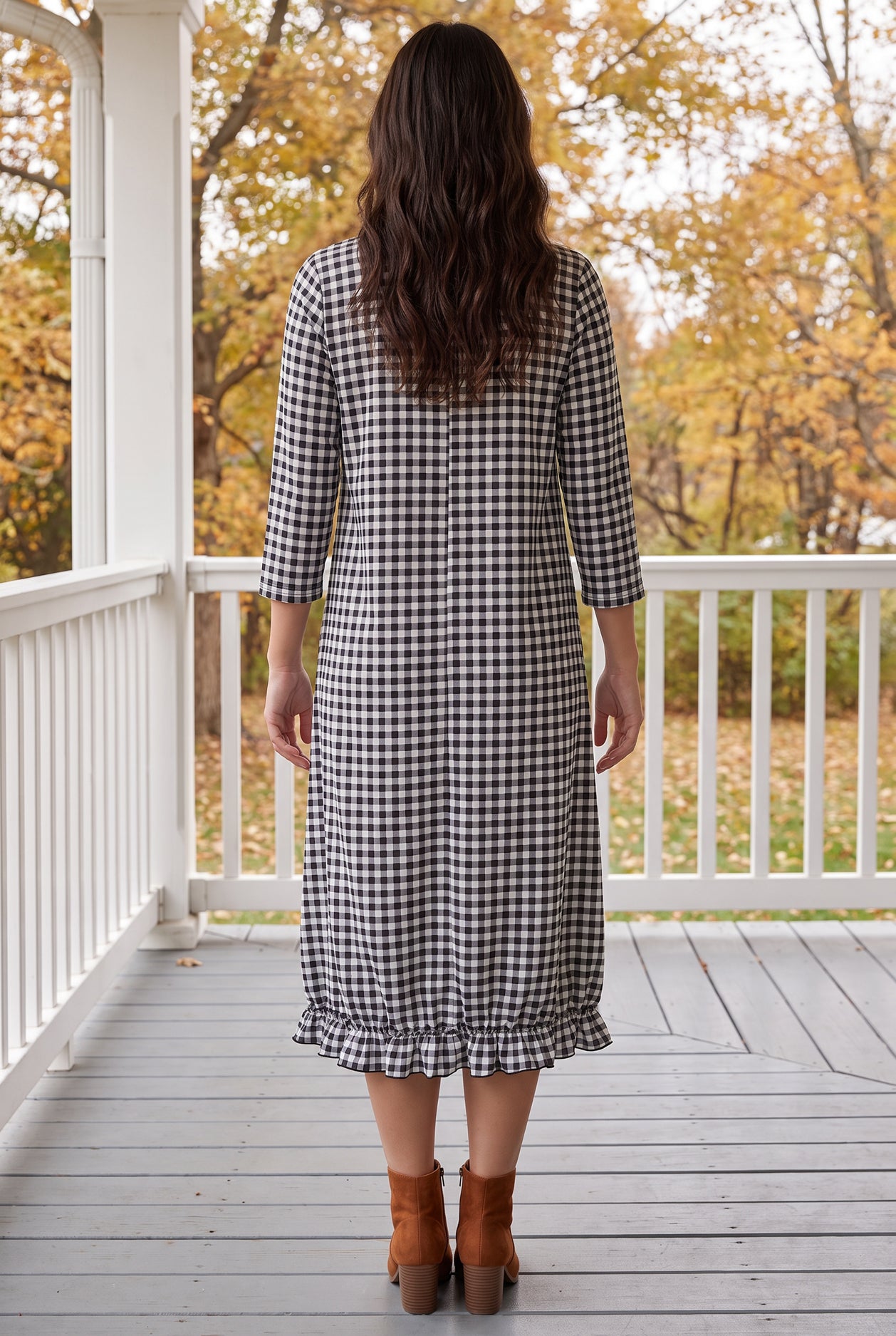 Model wearing Nuggles®  Bristol Dress in Peppergrid