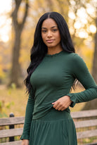 Model wearing Nuggles®  Bethany Shirt & Skirt in Pine Green