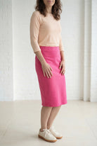 Model wearing Nuggles® 27" Relaxed Midi Skirt in Pink 