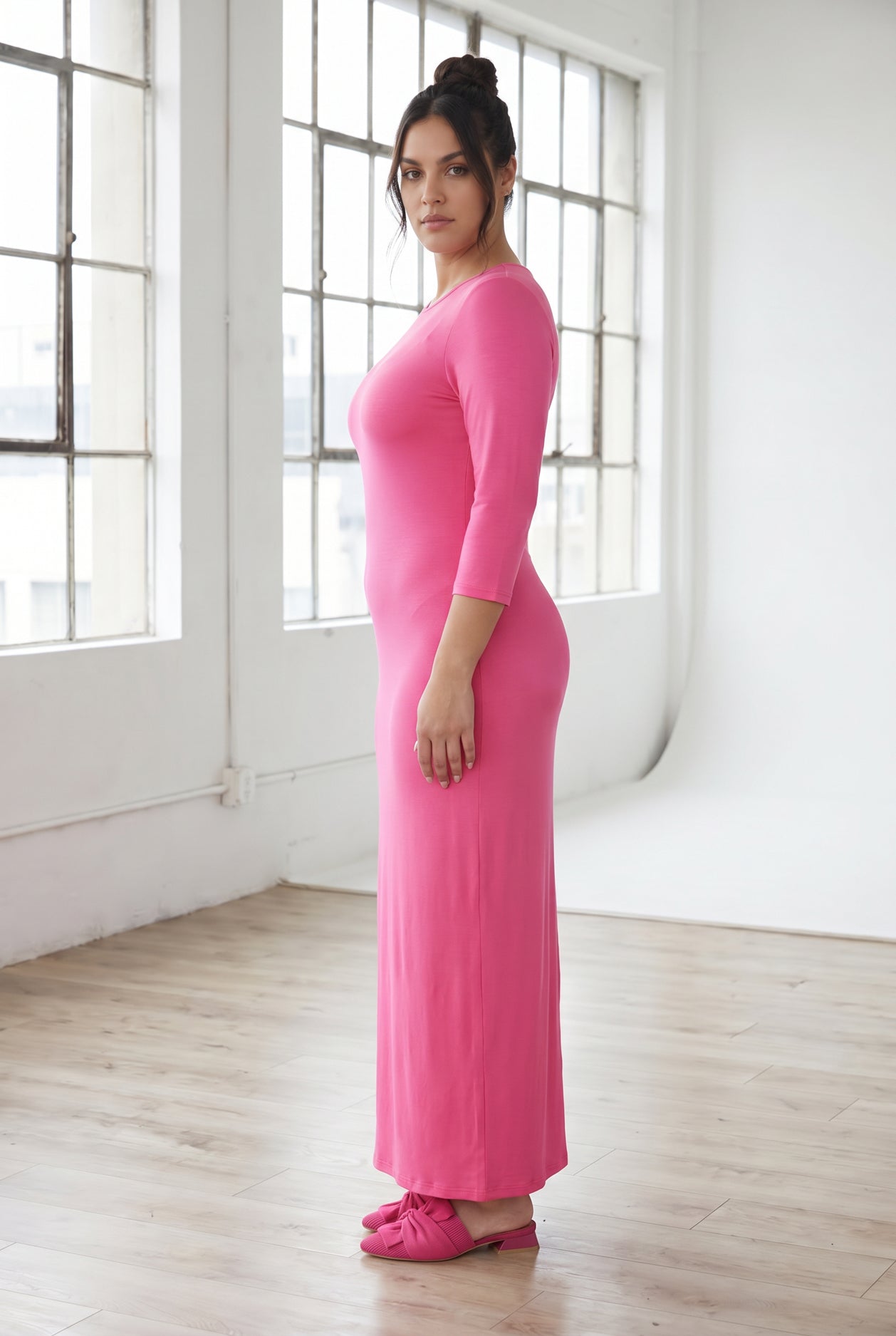 Model wearing Nuggles® MaxiLayering Dress in Pink