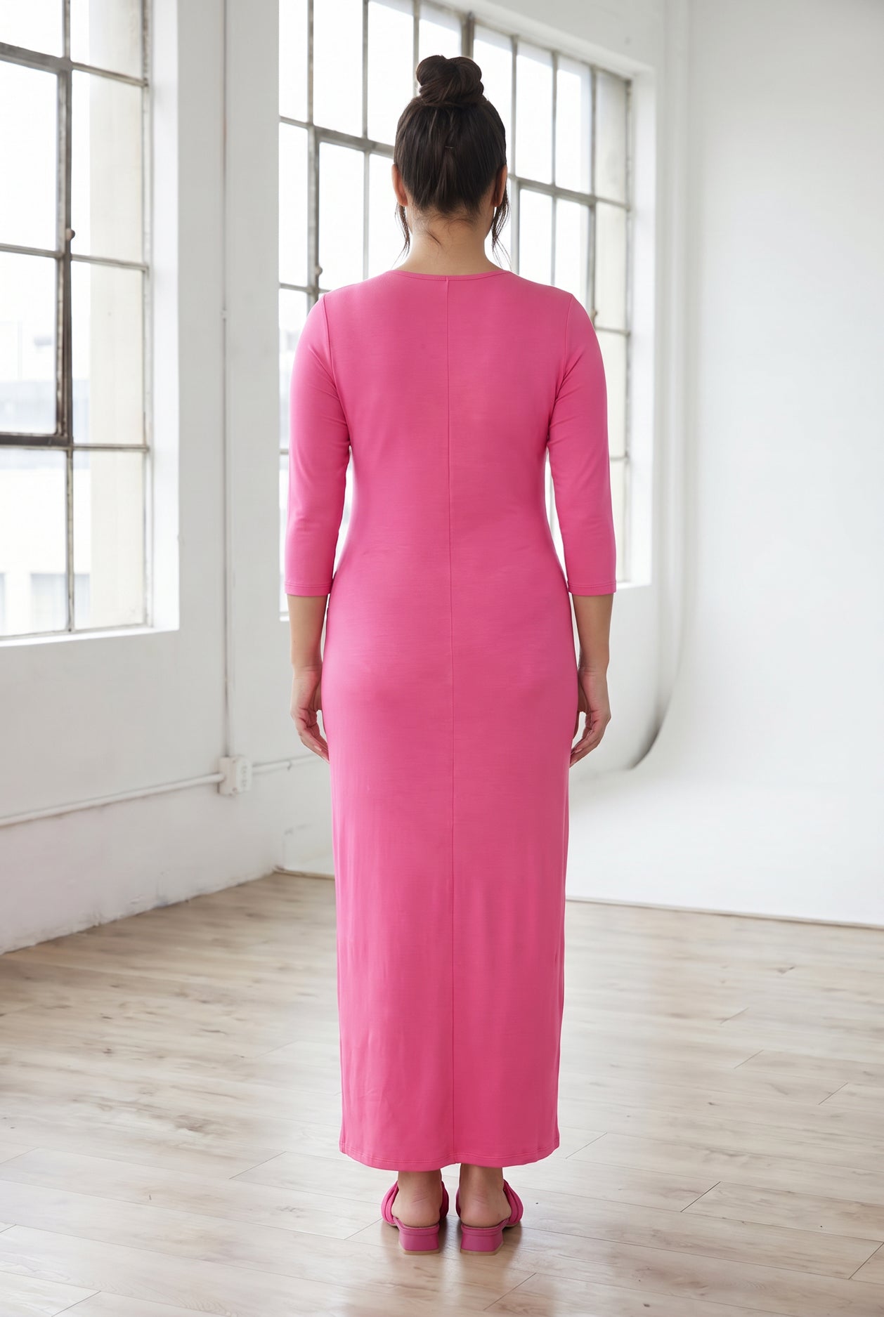 Model wearing Nuggles® MaxiLayering Dress in Pink