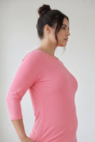 Model wearing Nuggles® 3/4 Essential Ribbed Tee in Pink