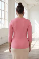 Model wearing Nuggles® 3/4 Essential Ribbed Tee in Pink
