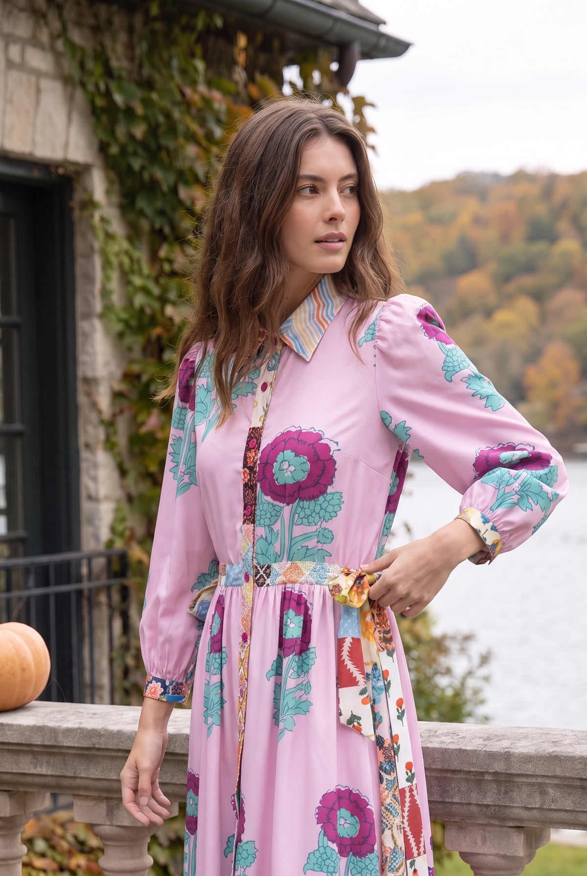 Model wearing Nuggles®  Leila Dress in Plum Poppy
