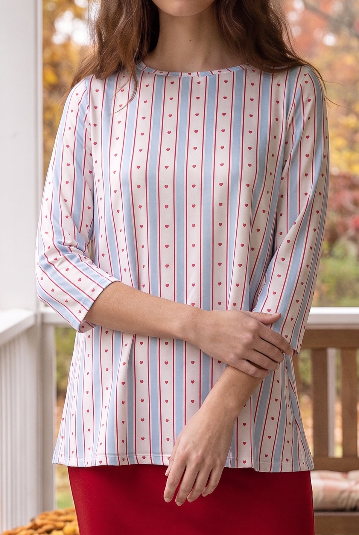 Model wearing Nuggles® Lexi Top in Postmark