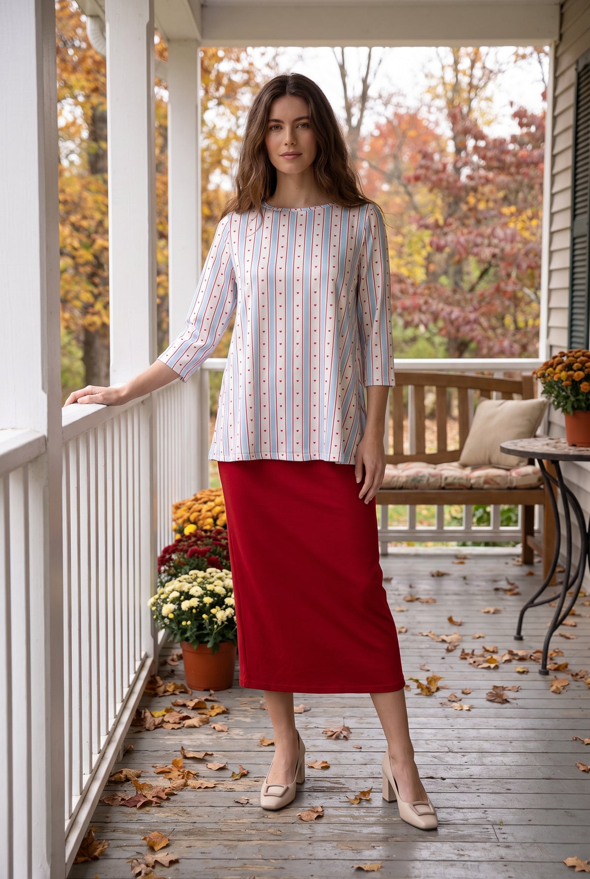 Model wearing Nuggles® Lexi Top in Postmark