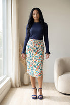 Model wearing Nuggles®  31" Drawstring Skirt in Posy Lane